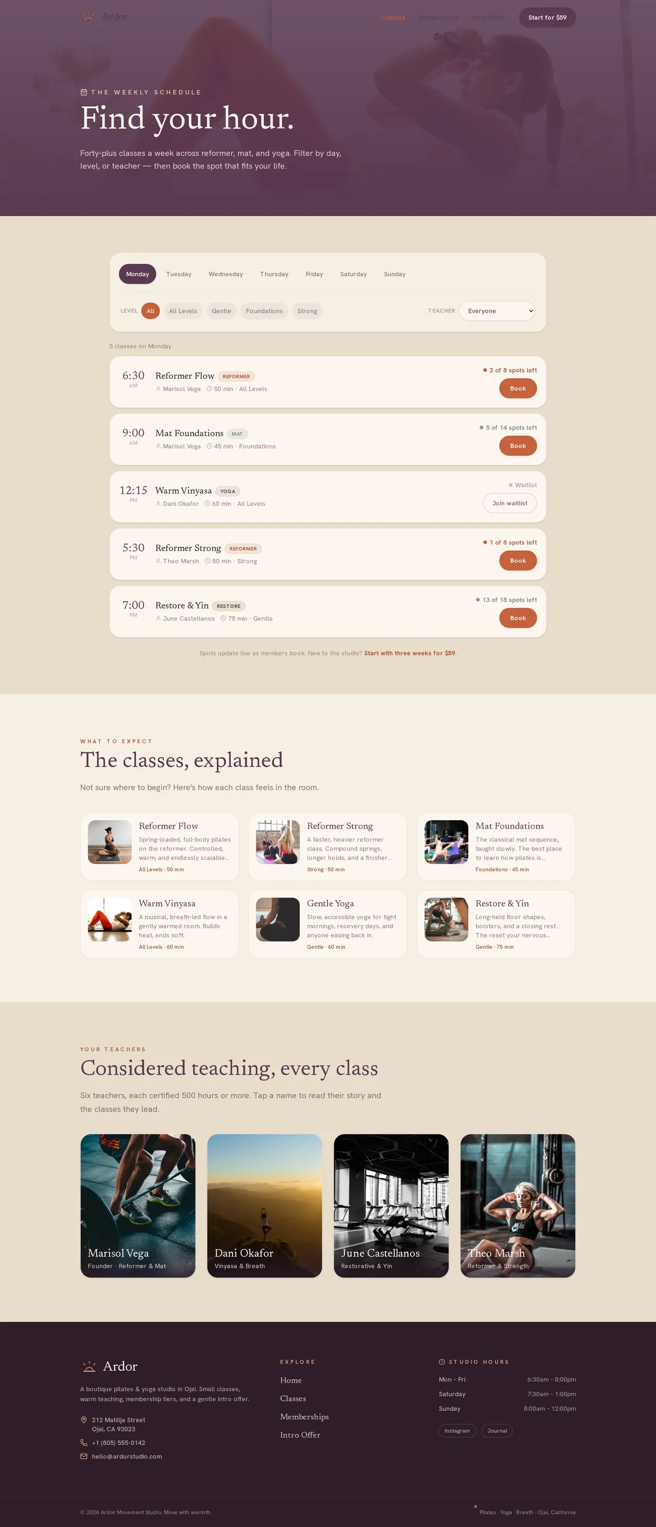 Ardor — Classes